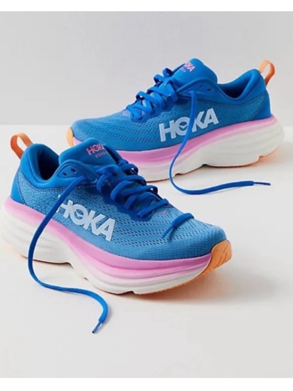 Hoka One One Bondi 8 Wide Sneakers Coastal Sky Blue Pink Size 6.5 D